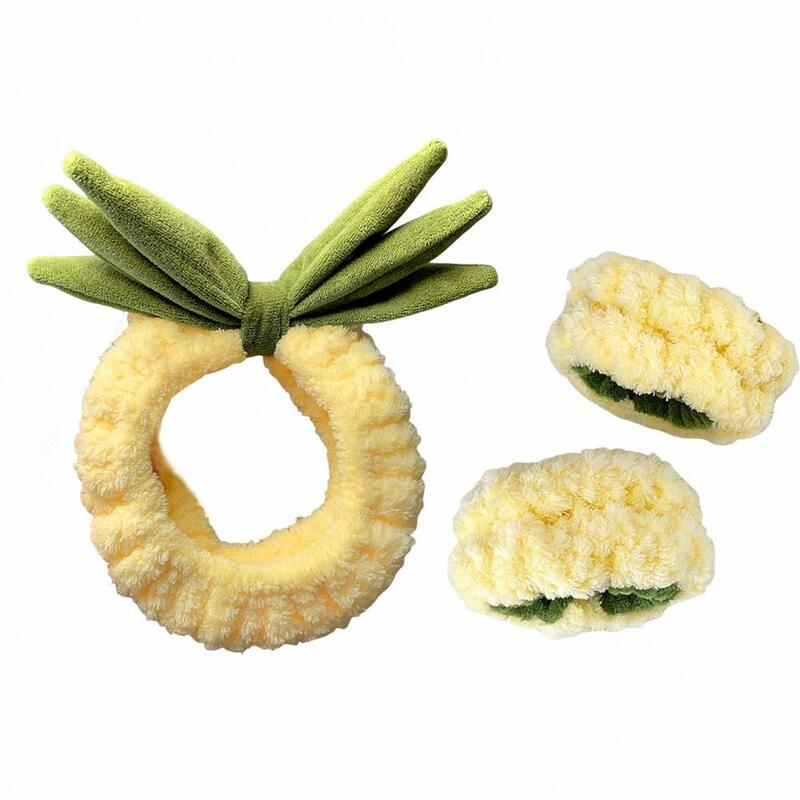 Hair Accessory Soft Pineapple Shape Headband Wristband Set for Makeup Skincare Water Absorbent Anti-slip Hair for Sports