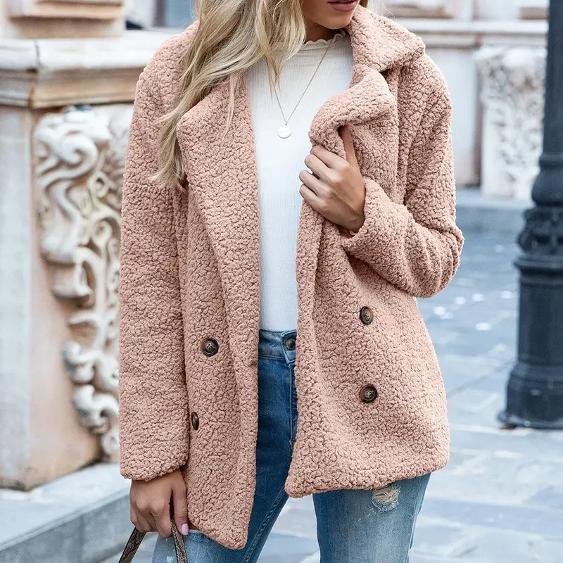 Chaqueta de lana de peluche para mujer, abrigo cálido y holgado de Color liso con botones, ropa informal de alta calidad para invierno y primavera, S-5xl, 2021