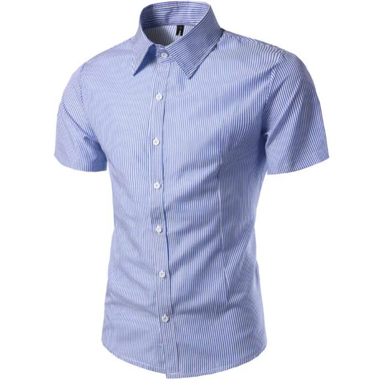 2023 neue Herren Sommer komfort atmungsaktiv elastisch Anti-Falten lässig Mode schlanke Kurzarmhemd Nadel streifen bedrucktes Hemd