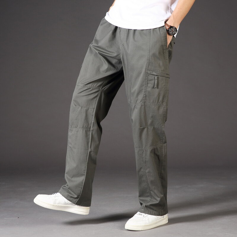 Pantalones Cargo para hombre, peto táctico de algodón de estilo militar, con múltiples bolsillos, holgados y rectos, 6XL, novedad de 2024