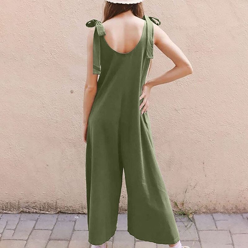 Women's Summer New Sweet Small Fresh-solid Retro Wide Leg Jumpsuit Casual Loose Woman Rompers Playsuits pantalones de mujer