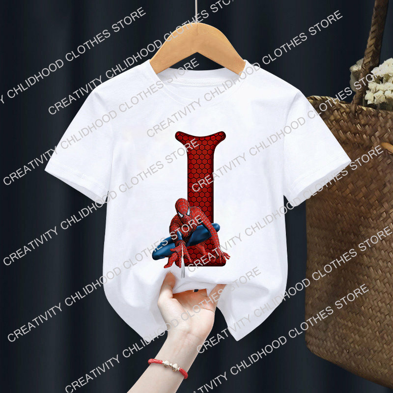 Maravilhas camiseta do Homem-Aranha para crianças, letra A-Z Kawaii Cartoons roupas infantis, top casual de moda Little Baby, novo