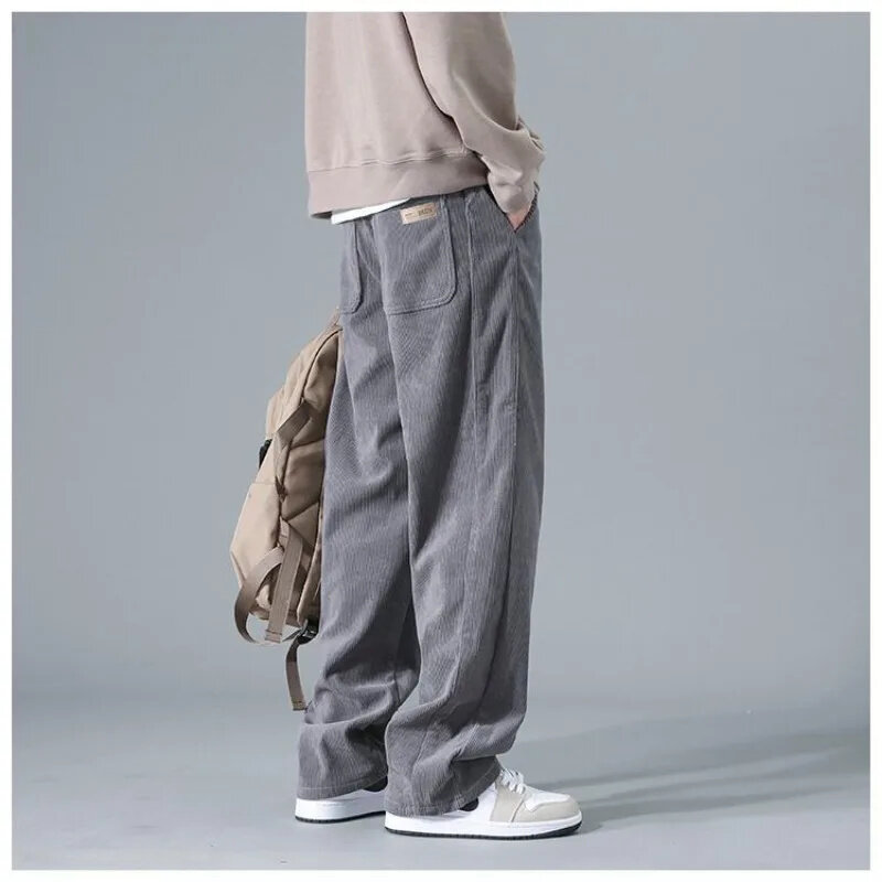 Calças de veludo de pernas largas masculinas, streetwear Harajuku, calças soltas, corredores casuais, roupa vintage, americano