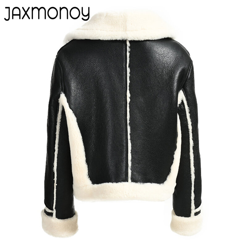 Женская дубленка Jaxmonoy из натуральной кожи, Дамская Двухсторонняя куртка из овечьей шерсти, тосканская верхняя одежда из овчины, новинка 2022, теплое пальто