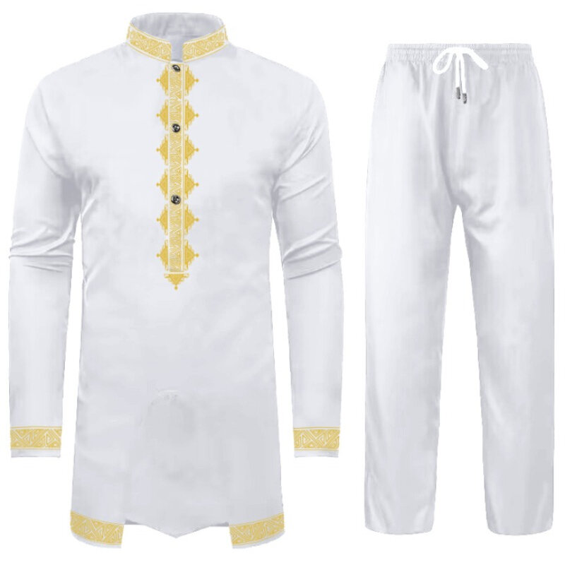 Terno de calça e top bronzeador africano masculino, conjunto de roupas masculinas muçulmanas, Kaftan Abaya, Dubai, 2 peças