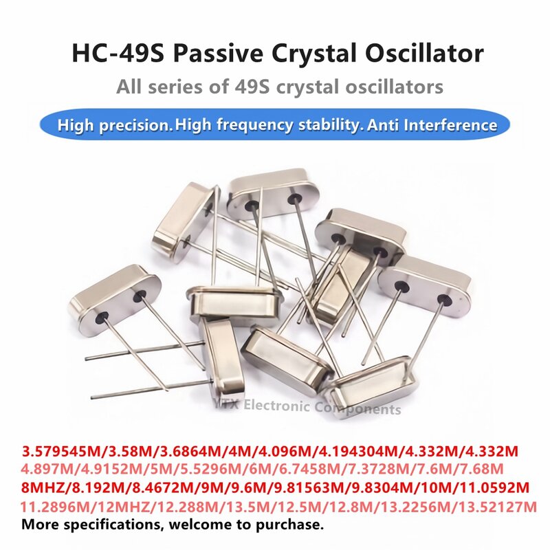 10PCS Oscilador pasivo de cristal HC-49S DIP 3.579545M 4M 4.9152M 6M 7.6M 8M 9M 10M 11.0592M 12M 13.5M 16MHZ 19.2M 20M 24M 25M 27M 30M 38M 40M 48M 64M