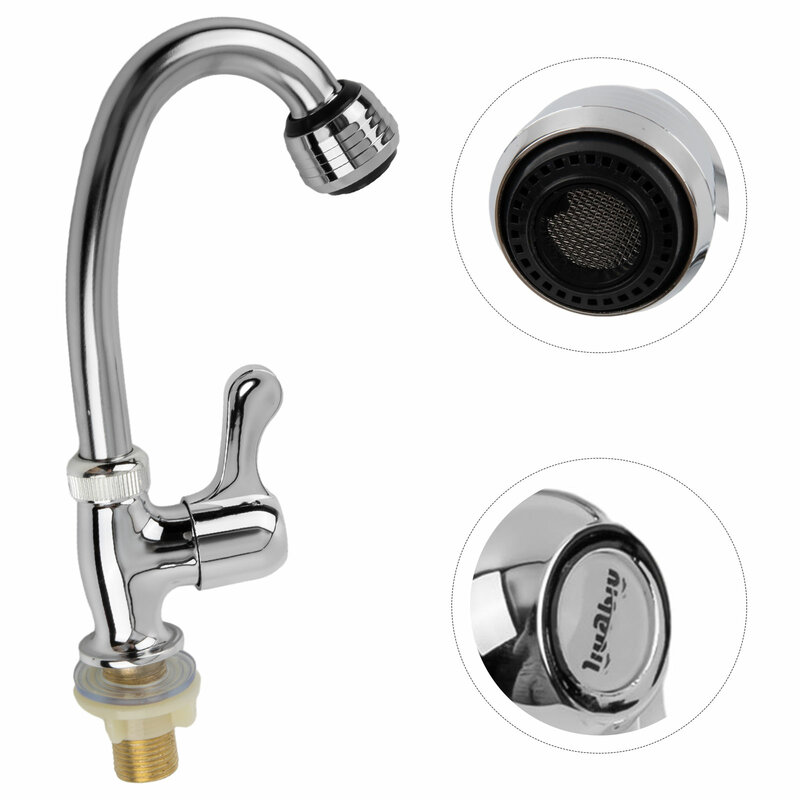 Cold Tap Kitchen Faucet 1pc 360° Rotation Plastic Steel Silver Color Single Cold Water Bathroom Accessories Brand New