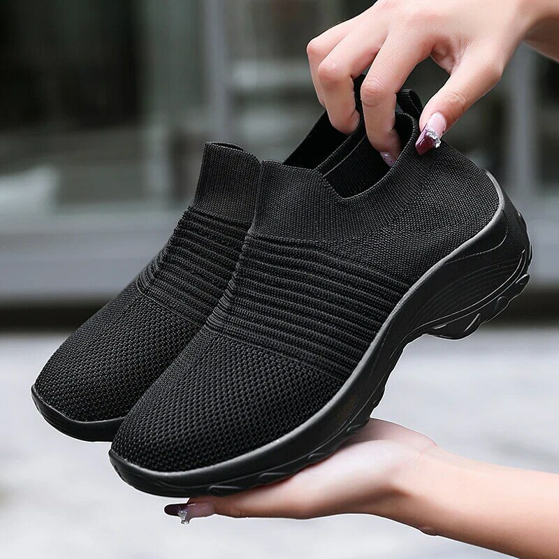 Women's Sneakers Trend 2024 New Fashion Running Summer Mesh Lightweight Lazy Slope Heel Casual Comfortable Vulcanized Shoes