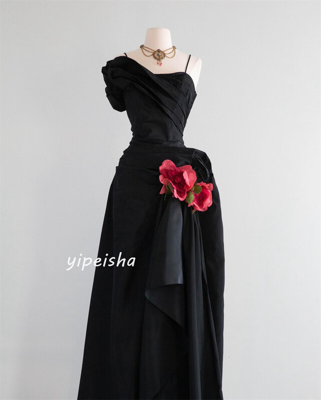 Jersey Flower Ruched Graduation A-line Square Neck Bespoke Occasion Gown Midi Dresses