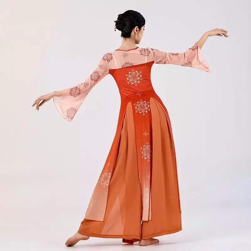 Klassieke Dans Kostuum Voor Vrouwen Han En Tang Dynastie Chinese Stijl Podium Outfit Met Een Elegante En Lange Mesh Jurk