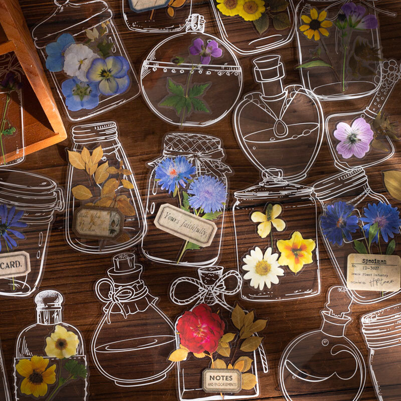 Marcadores retro de la serie de memoria de flores secas, pegatina de decoración de álbum de fotos, 6paks por lote