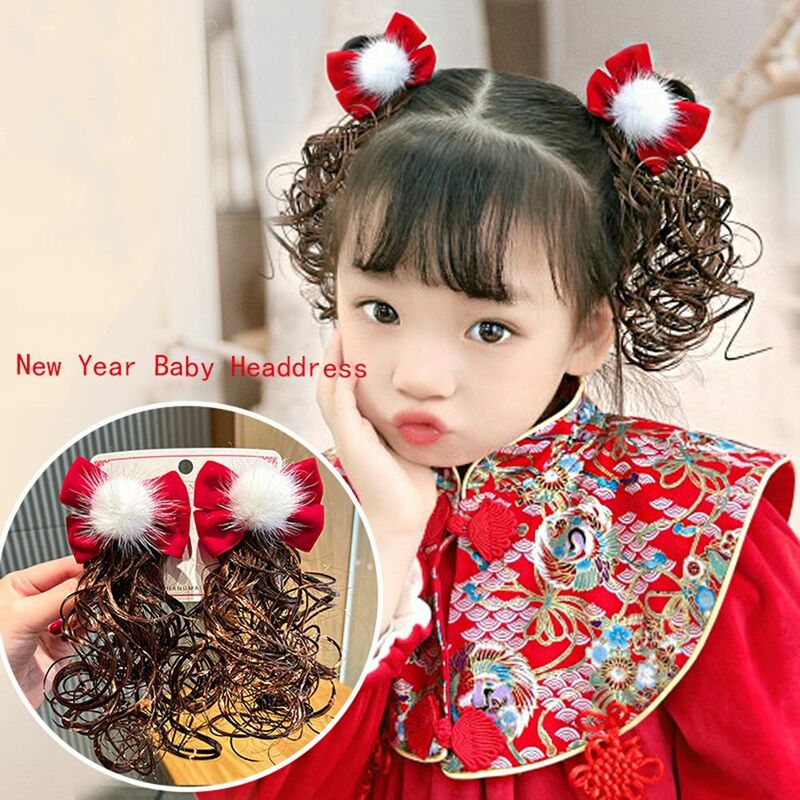 Grampo de cabelo vermelho estilo chinês para crianças, decoração de férias, peruca de bebê, grampo de cabelo, manilha de ano novo