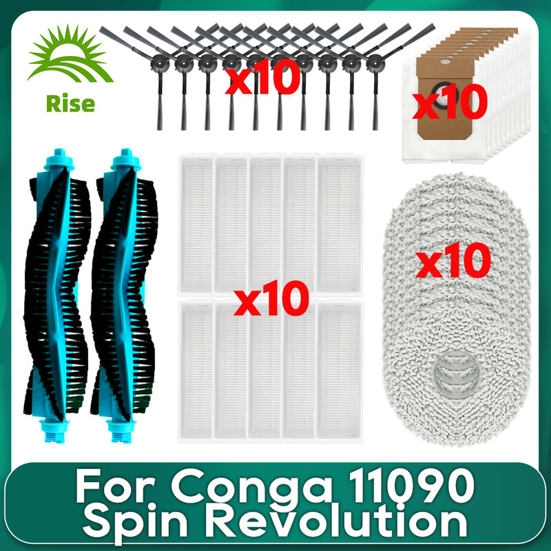 Conga 11090 Spin Revolution に対応した 主サイドブラシ HEPA フィルター モップ クロス ラグ ダストバッグ 交換用スペアパーツ アクセサリー