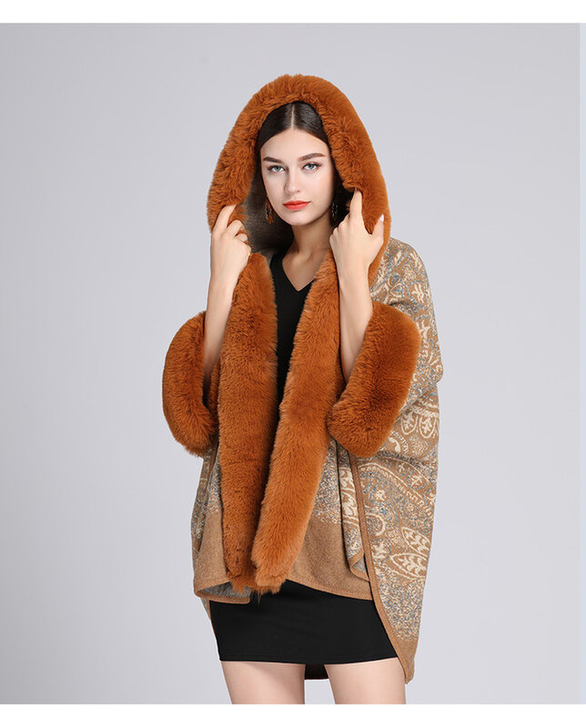 Mantel wol bertudung wanita, selendang mantel wol ukuran besar musim dingin