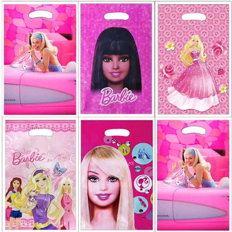 10/20/30 buah tas hadiah Pesta Ulang Tahun Barbie, tas Loot permen tema putri merah muda dekorasi pesta ulang tahun Barbie anak perempuan