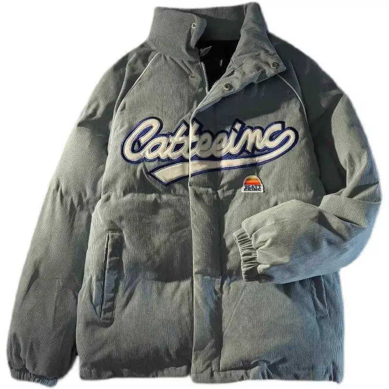 Hohe Qualität Amerikanischen Stickerei Cord Baumwolle Winter Jacke Frauen Neue Vintage Mode Oversize Warme Paar Baumwolle Winter Mantel