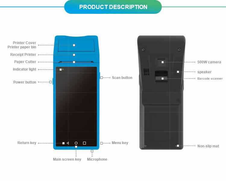 블루투스 휴대용 PDA 바코드 스캐너 장비, 올인원 안드로이드 터치 스크린 POS 기계