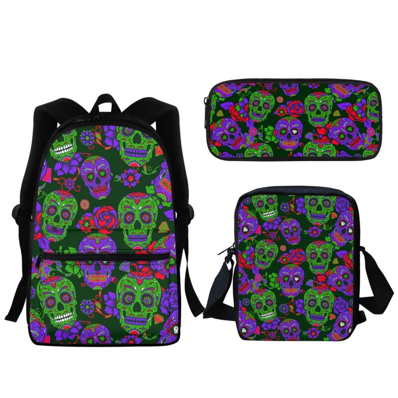 Flower Pattern School Bags para meninas, adolescentes Mochilas, Scary Halloween Gift, Bookbag, Small Satchel Learning, Sugar Skull, Fashion
