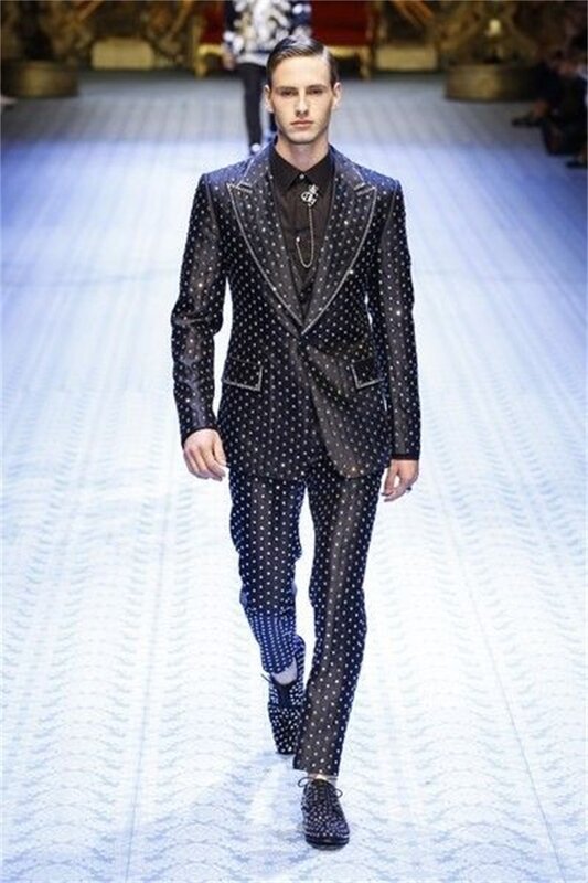 Wybieg kryształowe garnitury męskie zestaw spodni 2-częściowe blezer + spodnie czarne smoking ślubny pana młodego płaszcz jednorzędowy kurtka wykonana na zamówienie