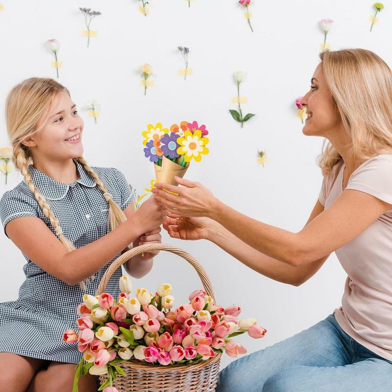 Ramo de flores artesanal para el día de la madre, artesanía para decoración elegante del hogar, regalos de Acción de Gracias, artesanía escolar, aula, familia