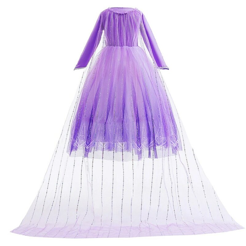 Princess Cosplay Elsa LED Dress Frozen 2 Girls Cosplay Sequins Fancy Costume Purple Ball Gown Christmas Birthday Party Clothes