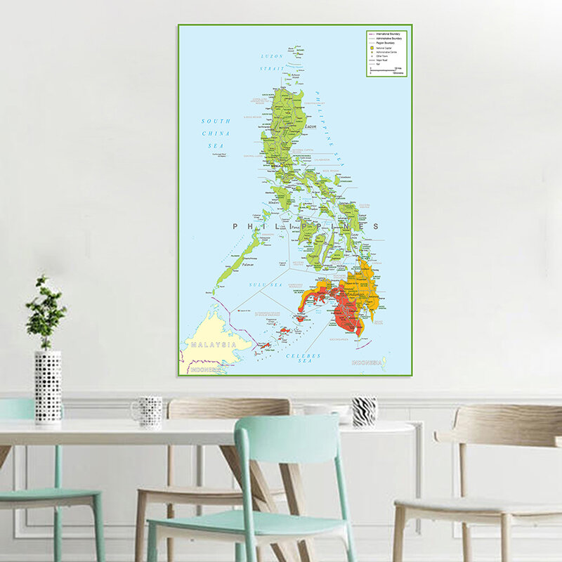150*225cm The Philippines Map Wall Art Print and Poster Non-woven Canvas Painting Office Supplies Living Room Home Decoation