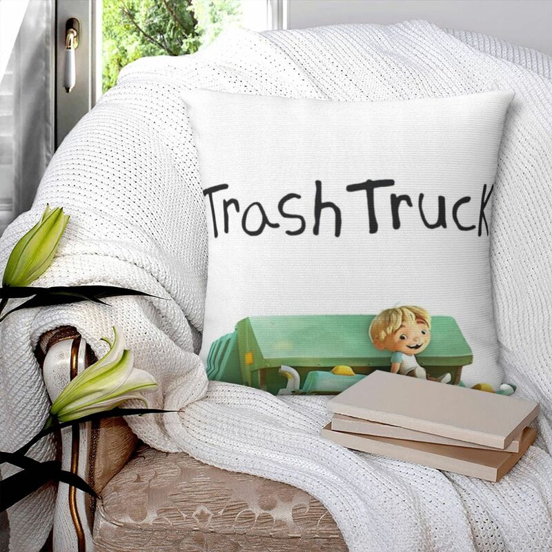 Funda de almohada cuadrada de dibujos animados, cojín de poliéster, decoración cómoda para el hogar y el dormitorio, brick And Trash Truck, 2
