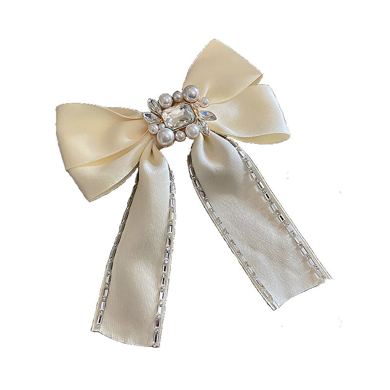 New Elegant Headwear Bridal Ponytail Holder Women Bow Hair Clips Pearl Spring Clip Hair Accessories Crystal