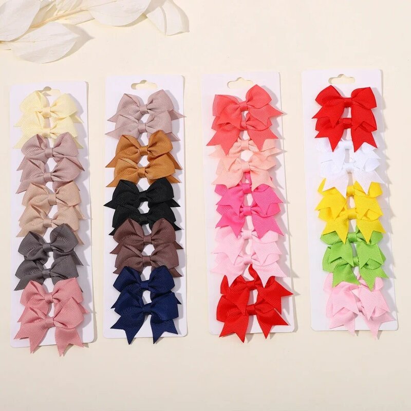10 buah/lot pita warna Solid anak-anak pita bayi klip rambut untuk bayi perempuan buatan tangan jepit rambut pita MiNi Aksesori rambut