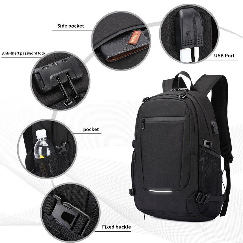 Neutral Waterproof Backpack With Anti-theft Password Lock, Reflective Strip, Basketball Net Pocket, USB And Headphone Interface
