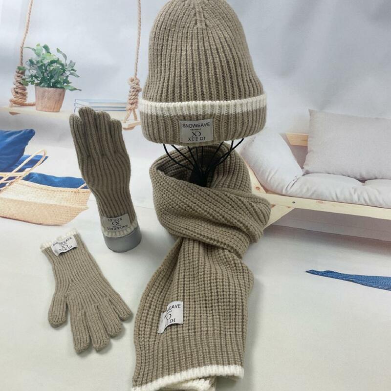 Hat Scarf Gloves Set Knit Beanie Hat Gloves Scarf Set 3-piece Winter Knit Set for Men Women Logo Print Hat Touch Screen Gloves