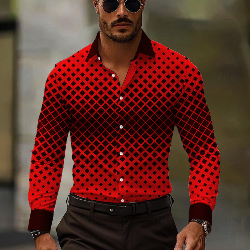 Camisa de manga larga a cuadros para hombre, camisa Formal con solapa, diseño de botones, moda, otoño, invierno, primavera y verano, 2024
