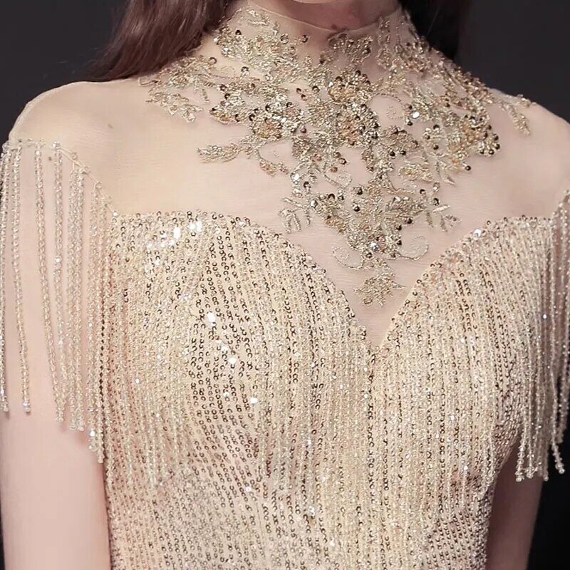 Suknie balowe wysokiej klasy eleganckie złote bankiety typu Fishtail długa sukienka damska Design z frędzlami suknia wieczorowa 2024 nowy styl