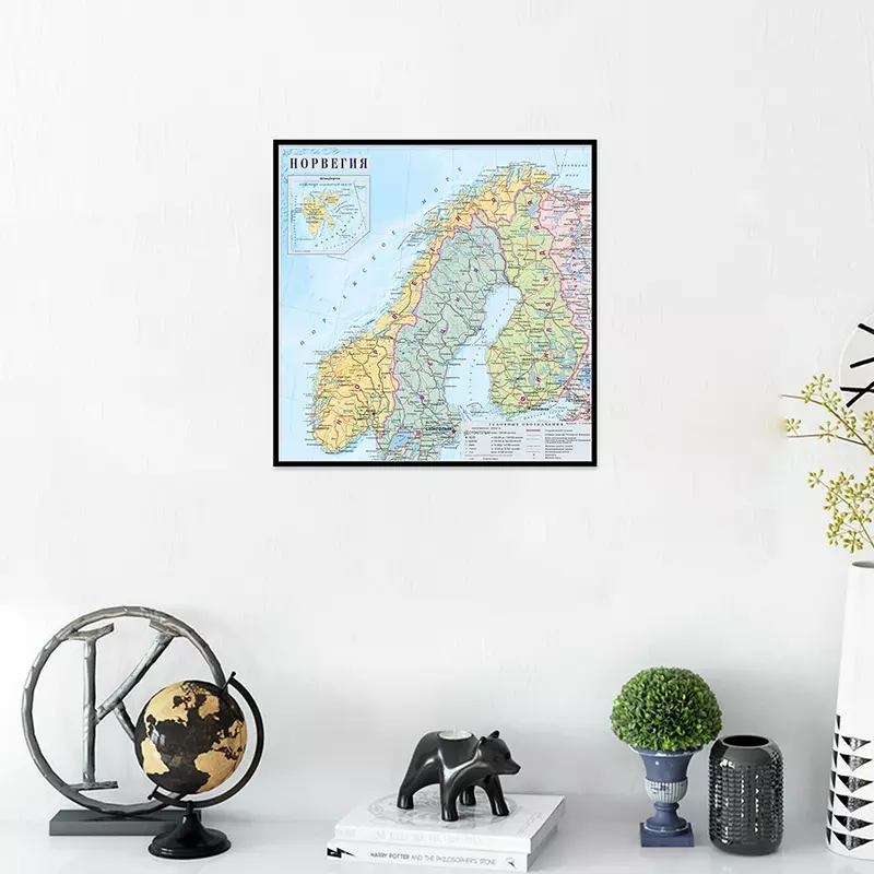 Map of Norway City In Russian Language 90*90cm Canvas Painting Wall Art Prints Room Home Decoration School Supplies