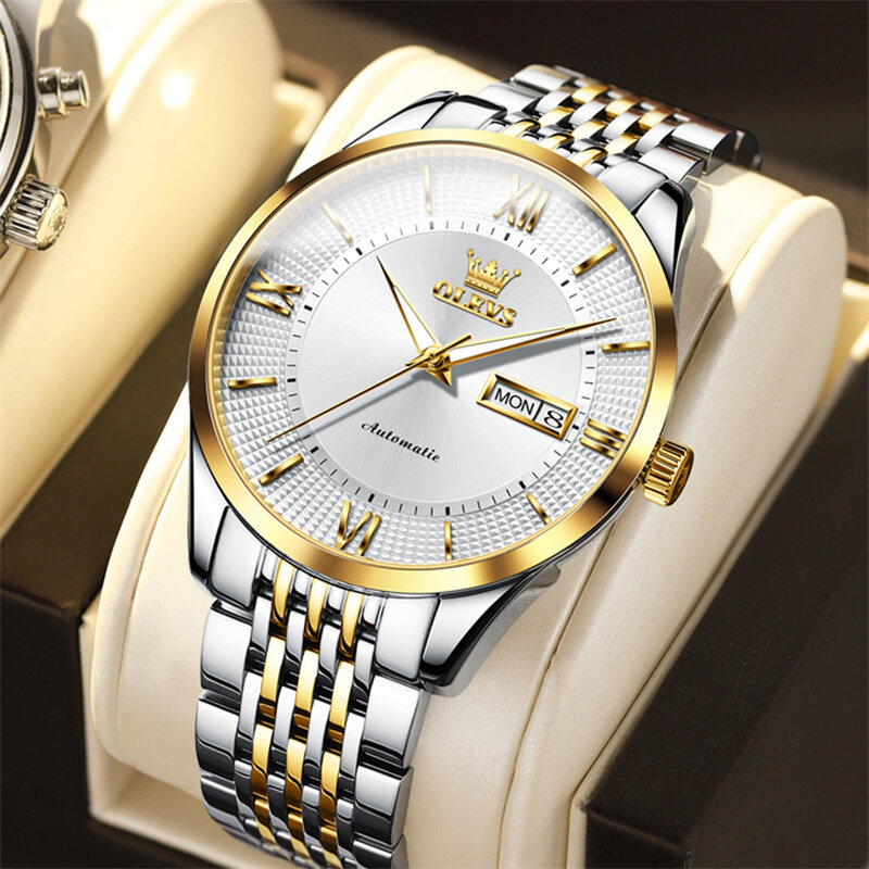 OLEVS Top luksusowy MIYOTA automatyczny zegarek mechaniczny męski moda szafirowe zegarki męskie kalendarz biznesowy zegar reloj hombre