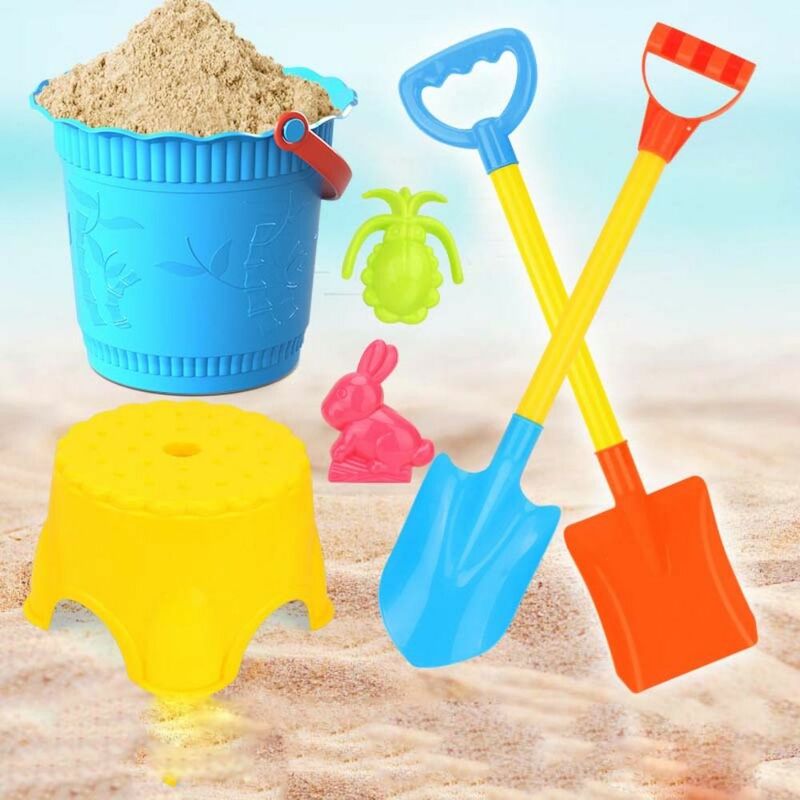 Praia areia jogar brinquedo conjunto com balde, pai-filho praia pá, desenhos animados interativos, diversão, 6pcs