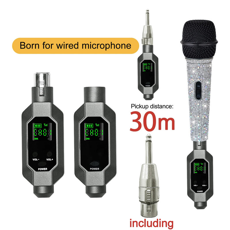 Wireless Microphone Converter XLR Rechargeable Battery Transmitter and Receiver Microphone System for Dynamic Microphone Church