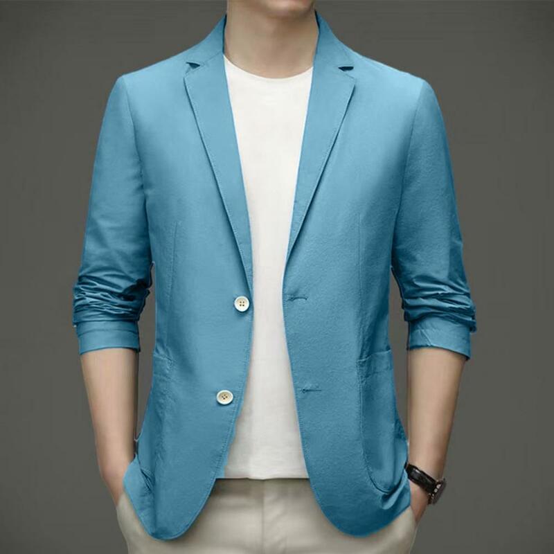 Jaqueta leve e elegante masculina, casaco formal de verão com lapela, botões duplos, negócios para o trabalho