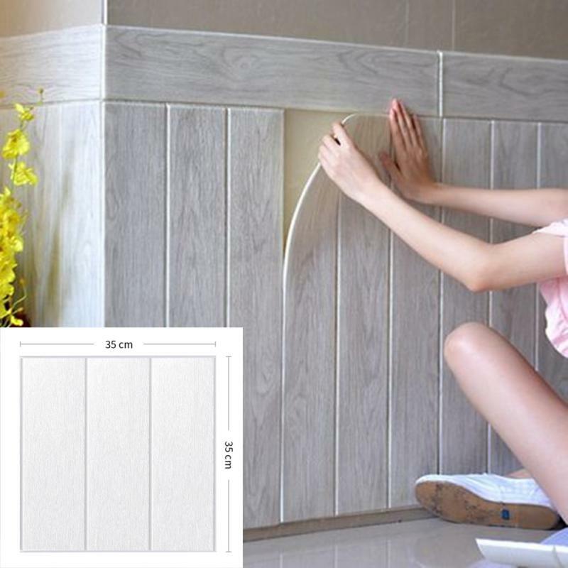 3D Self-Adhesive Wall Sticker Wood Grain Stickers Waterproof Kitchen Bedroom Decoration Wallpaper For Live Room Home Improvement