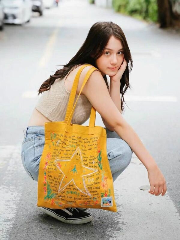 Women Bag Embroidered Canvas Bag Large Capacity Retro One Shoulder Tote Bag Fashion Shopping Bag