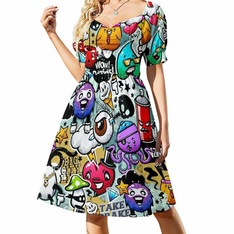 Graffiti Spaß ärmellose Kleid ästhetische Kleidung Frau Mode