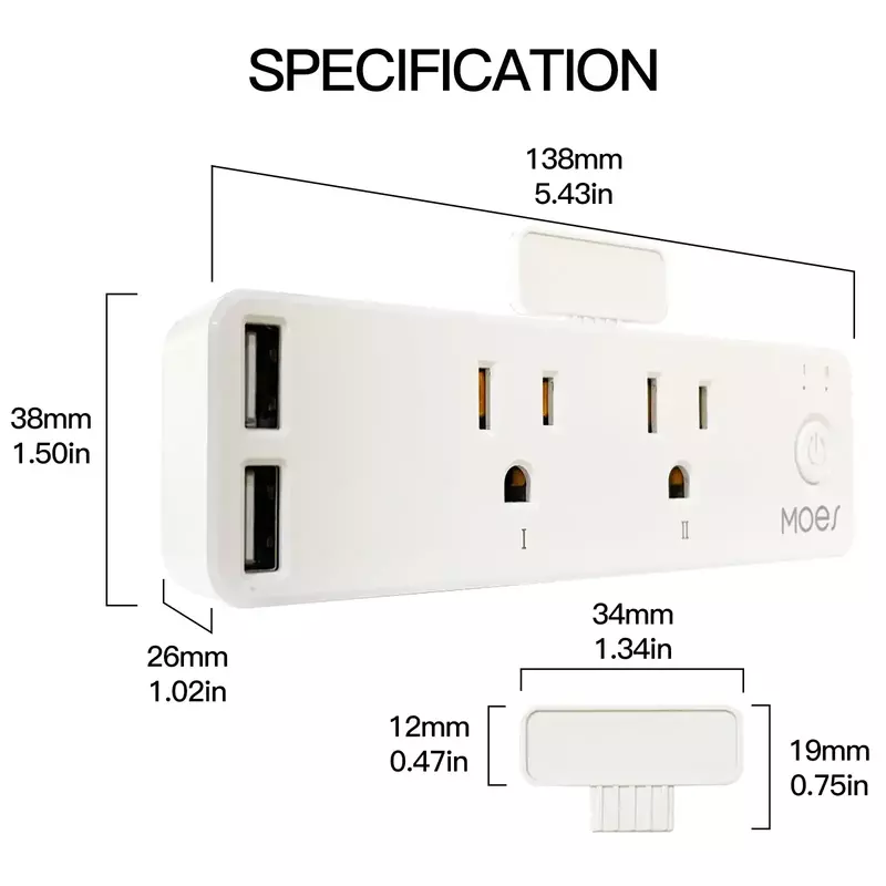 WiFi Smart Power Plug with Dual Outlets Socket 2 USB Charging Ports Power Outlets Support Voice Control Via Alexa Google Home
