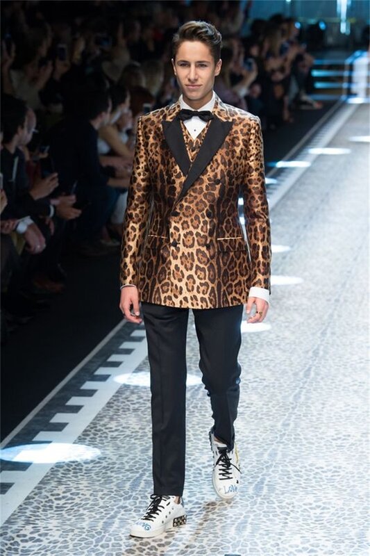 Completi da uomo leopardati Set giacca su misura 2 pezzi Blazer + pantaloni neri Luxury Prom Party Groom Wedding Tuxedo Coat