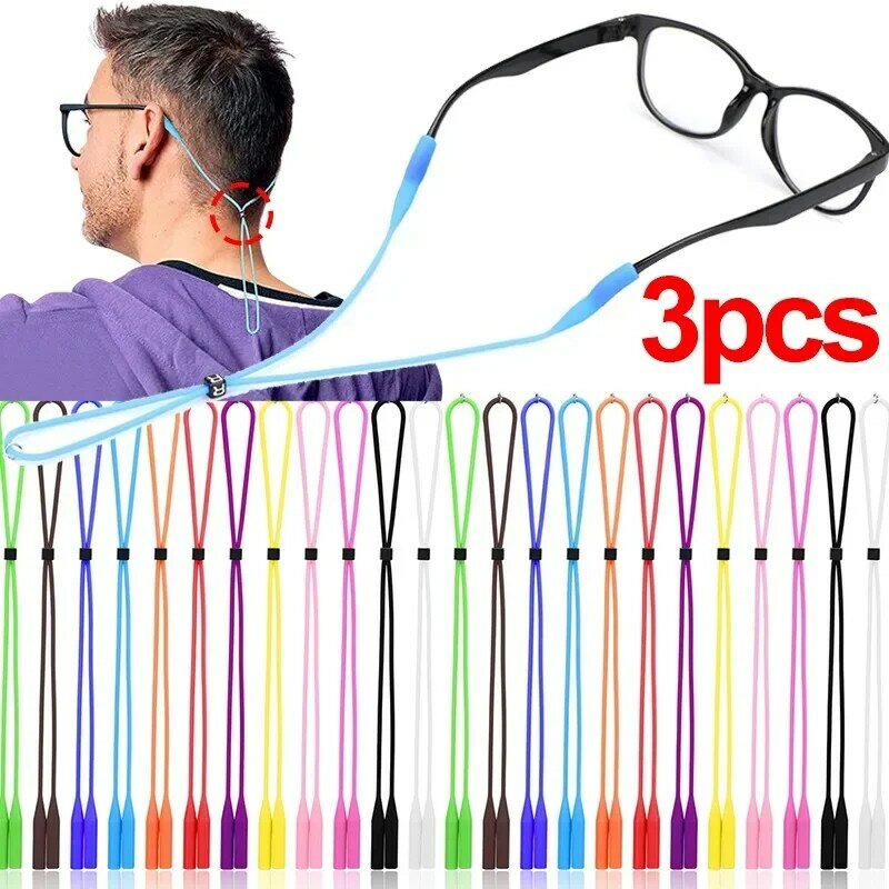 1/3 buah tali kacamata hitam silikon elastis, tali kacamata olahraga antiselip dapat diatur, tali kacamata pemegang kabel
