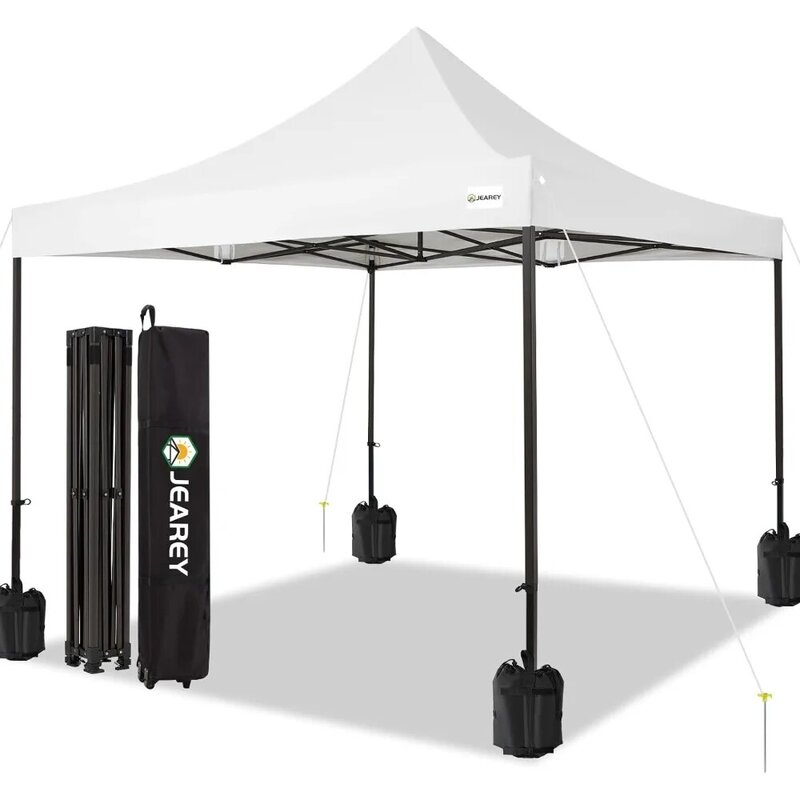 خيمة منبثقة مطورة ، مظلة خارجية ثقيلة مع حقيبة أسطوانية ، 4 أكياس رمل ، أبيض ، 10 × 10