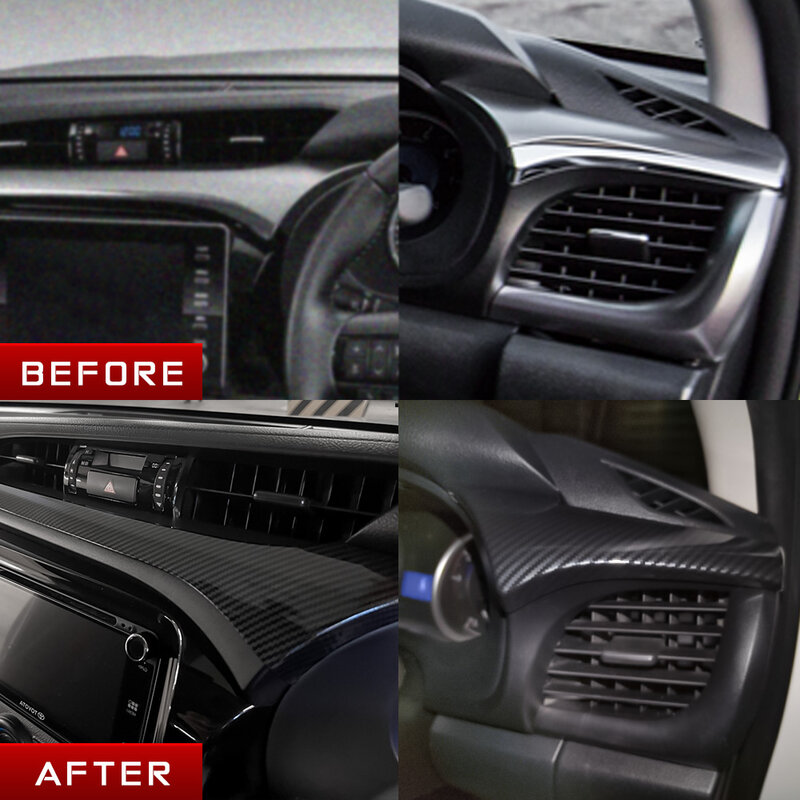 Voor Toyota Hilux Revo 2015-2021 2 Stuks Carbon Fiber Kleur Bamboe Graan Dashboard Center Console Ac Vent Trim interieur Cover