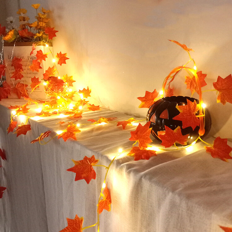 2-10M พลังงานแสงอาทิตย์ใบเมเปิล Vine String ไฟประดิษฐ์ LED Maple Vine Garland ไฟสำหรับงานแต่งงาน Xmas Halloween Party ตกแต่งห้อง