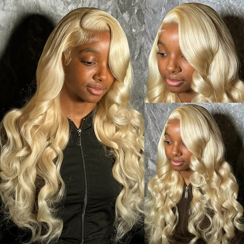 Peluca de cabello humano ondulado con encaje Frontal, pelo rubio miel 613, 13x6, HD, transparente, Color brasileño, 13x4