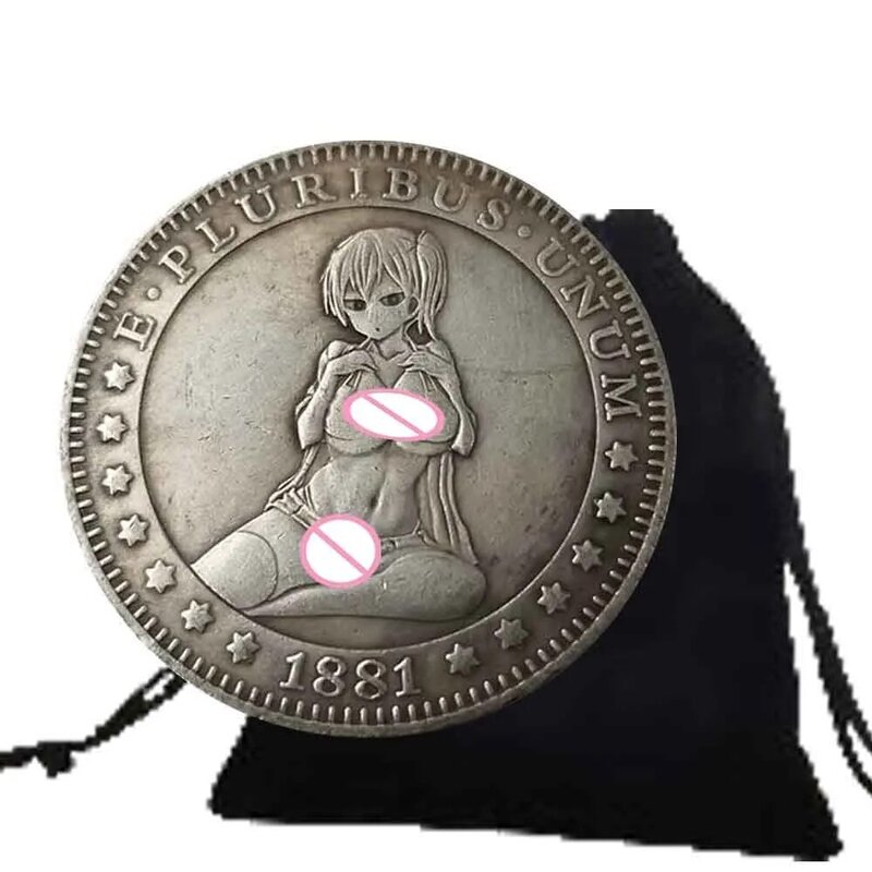 Luxury Romantic Girl Good Luck 3D Art Coins Memorial coppia Coin Party Pocket moneta divertente moneta fortunata commemorativa + borsa regalo