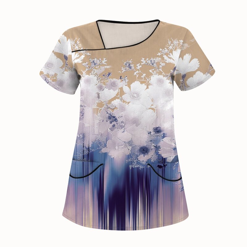 Working with Pockets Clothes for Women Painted Pattern T Shirts for Woman New Arrivals Medical Uniforms Ropa Para Mujer